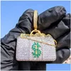 Colares Pingente Chegadas Latão Iced Out Fl Diamante Zircon Personalidade Símbolo Dinheiro Bolsa ColarPendant ColarSpendant Drop De Dhwdh