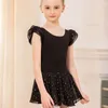 STAGE Wear Sleeve Ballet Practice Suite des enfants Dancewear Girls Dance Dance Withard avec une robe à jupe à paillettes