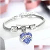 Charm Bracelets Whole- Heart Blue Crystal Teacher Gifts Bangle Bracelet Teachers Day Souvenirs309P Drop Delivery Jewelry Dhwam