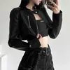 Vestes pour femmes Goth Dark Zipper Cyber Gothic Y2K Crop Grunge Punk Style Faux Manteaux en cuir Femme Mode Streetwear Manteau à ourlet irrégulier