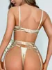 Bras sätter senusal spets underkläder transparent behå kit Push Up Silk Underwear 3-Piece Seamless Naken Fine Erotic Intimate Sexy Outfit