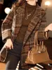 女性のスーツYitimoky Plaid Wool Blazers for Women 2024 Fashion Office Ladies Notched Double Brethided Coat