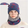 Sjaals 2023 Mode Winter Warm Houden Gebreide Set Cap Sjaal Vrouwen En Mannen Haarbal Hoeden Print Ring Hals Uni Kraag Sjaals Drop Levering Dhm8G