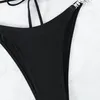 Damen-Bademode, glänzender Diamant-Patchwork-Bikini, 2024, zweiteilig, Bikini-Set, Badeanzug für Frauen, Schwarz, sexy Kette, Halter