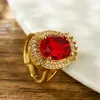 Cluster Rings Mafisar Delicate Gold-Plated Red/Green/Blue/White Zircon High Quality Exaggerate Geometric Ring Women's Party Jewelry