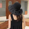 Cappelli a tesa larga per le donne Borsa pieghevole per arco Protezione estiva per esterni Protezione UV Tinta unita Bowknot Cappello per il sole Cappello da pescatore Secchio