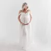 Abiti Abito premaman senza spalle per la fotografia Abiti gravidanza sexy con spacco frontale per servizio fotografico Abito maxi gravidanza bianco da donna