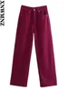 Jeans Femme Xnwmnz Femmes Mode Pleine Longueur Large Jambe Femelle Casual Vintage Taille Haute Poches Effilochées Denim Pantalon 2024 Printemps