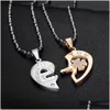 Colliers pendentifs Collier coeur brisé Aceroll - Pendentif fendu en acier inoxydable avec clé et serrure en couleur or Sier pour couple amoureux Dhvzk