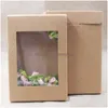 Caixas de embalagem Atacado Kraft Gift Wrap Box 12.5x8.5x1.5cm Casamento Aniversário Doces Comida Lanche Embalagem com Janela de PVC Drop Delivery O Dhmwe