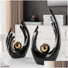 Decorative Objects & Figurines Abstract Ceramic Scpture Golden Statue Modern Home Decoration Living Room Desktop Office Accessories Cr Dhj8E