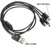 USB2.0 Typ A -hane till 3 mini USB B 5 -stifts dataladdningskontaktkabel 480MBP Sync Power Splitter för telefonens hög hastighet