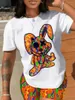 Dames Trainingspakken Casual T-shirt met korte mouwen Shorts Set Kantoor Dame Zomer O-hals Cartoon Print Blouse Broek Tweedelige Damesoutfit 2024