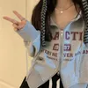 Harajuku Vintage Lettre Imprimé Sweat À Capuche Y2k Coréen Sweats Femmes Printemps Veste À Manches Longues Hip Hop Zip Up Cardigan Top 240124