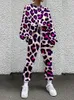 Tweedelige damesbroek Dames trainingspak Hipster Street Style Kleurrijk luipaard bedrukt Casual sweatshirt met volledige mouw O-hals Trekkoord