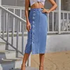 Saias Mulheres Denim Saia Moda Botão Irregular X Slit Cintura Alta Mid-Comprimento Sexy Casual Plus Size