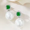 Dangle Earrings Vinregem 12mm Pearl Emerald Gemstone Drop for Women Vintage 925 Sterling Silver Fine Jewelry Anniversary Gifts