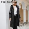 Женские тренчи PINK CHIC 2024, зимнее пальто, женские пуховики, модные классические теплые длинные повседневные парки с капюшоном на шнуровке, женская W8236