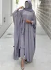 Roupas étnicas Eid 2 Peça Abaya Combinando Conjuntos Muçulmanos Hijab Vestido Abayas Abertos para Mulheres Dubai Turquia Manga Curta Vestidos Internos Africanos