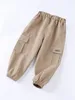 Spodnie Ljmofa Kids Cargo Pants Boys Fashion Hip Hop Multi Pocket Child Elastyczne talia streetwear D354