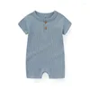 Rompers Summer Kids Bodysuit Kort ärm Pure Color Baby Rompersnitted Babbies med Button For Girl and Boy 1-2 år gammal