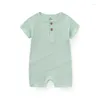 Rompers Summer Kids Bodysuit Kort ärm Pure Color Baby Rompersnitted Babbies med Button For Girl and Boy 1-2 år gammal