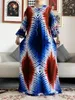 エスニック服2024アフリカン女性長袖タイ染色カラフルなカラフルなダシキコットンフローラルドレス印刷ルーズカフタンカジュアルベスティド