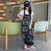 Clothing Sets Korean Children's 2024 Girls Tshirts Heart Print Suspender Pants Two Pieces Suit Junior Top Buttom Set Overalls