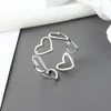 Cluster Rings Adjustable Gold Colour Hollowed-out Heart Shape Open Ring Design Cute Fashion Love Jewelry For Wome Girl Gifts