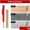 Pencils Wholesale Solid Carpenter Pencil Set With 6 Refill Leads Builtin Sharpener Marking Tool Woodworking Deep Hole Mechanical Penci Dhqiw