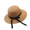 Wide Brim Hats 2024 Spring Summer Ribbon Straw Hat Fashionable And Elegant Beach Sun Sunscreen Versatile For Women YC150