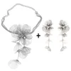 Chokermärke ZA Metal Cascading Flower Necklace Earring Set For Women 2024 Unik Punk Alloy Stora blommiga hängar halsband Tillbehörstillbehör