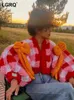 Puntos de mujer LGRQ 2024 Otoño Invierno Moda Color Contraste Plaid Empalme Decorar Mujeres Corto Punto Cardigan Suéter de manga larga