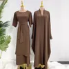 Roupas étnicas Eid 2 Peça Abaya Combinando Conjuntos Muçulmanos Hijab Vestido Abayas Abertos para Mulheres Dubai Turquia Manga Curta Vestidos Internos Africanos