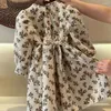 Girl Dresses Children Clothing Girls Princess Dress 2024 Spring Autumn Fashionable Korean Style Vintage Floral Corduroy