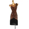 Сценическая одежда с леопардовым принтом 2024, костюм с кисточками в стиле латинского танца, платье для румбы-ча