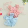 Focusnorm 018m Princess Baby Girls Sweet Romper Dress Short Puff Sleeve Polka Dot Mesh Lace Tutu Jumpsuits With Bowknot 240118