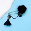 Brooches CINDY XIANG Enamel Camellia Long Tassel Puffer Ball For Women Black Pin Brooch Personalized Winter Jewelry Gift