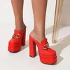 منصة النعال المثيرة للسيدات 2024 أحذية الصيف للنساء الفضة الفضية الحمراء البيضاء الحزب الوثن السيدات عالية الكعب الصنادل