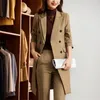 Women's Two Piece Pants Khaki Women Formal Pant Sets 2024 In Casual Double Breasted Long Blazer Trouser Suits Office Ladies Jacket 2 Set