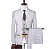 Abiti Blazer Abito stile britannico Plaid Gilet da uomo Pantaloni Fashion Design High End Slim Banchetto di nozze Business 3 pezzi Formale Drop De Dhylx