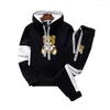 Survêtements pour hommes Survêtement Cartoon Bear Imprimer Sweat-shirt et pantalon de survêtement Couple Streetwear Outfit Casual Manches longues Sweat à capuche surdimensionné