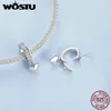 Lösa ädelstenar Wostu 925 Sterling Silver Shiny CZ Silicone Spacer Beads Butterfly Heart Star Charm Pendant Fit Original Armband DIY