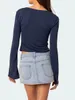Kobiety Tshirt Długie rękaw Twin Solid Slim Fit Slit Tops Streetwear na codzienne codzienne 240129