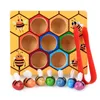 3D Wooden Leaning Educatinal Toys Children Montessori Early Education Beehive Game Childhood Color Cognitive Clip Small Bee Toy 240131