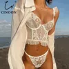 CINOON French Lingerie Sexy Womens Underwear Set Push Up Brassiere Lace Transparent Bra Panty Sets Wedding White Thin 240202