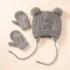 Cute Knitted Pompom Baby Hat Thick Warm Girl Boy Beanie Winter Ear Warm Cap Set Kids Gloves Hats Bonnet Muts For born 240123