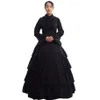 Retro feminino gótico medieval babados reencenação traje vestido vintage vitoriano carnaval festa preto vestido de baile dress291s
