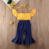 Kläderuppsättningar 1-6Y Kids Girls Summer Clothes Children Fly Sleeve Halter Dot Printed Crop Tops Flare Long Pants Baby Fashion Outfits