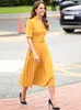 Party Dresses Kate Middleton Princess Fashion Elegant Summer Women's Belt Slim Casual Vintage High Quality Yellow Midi Dress